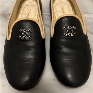 black and cream ‏ authentic Chanel loafers
